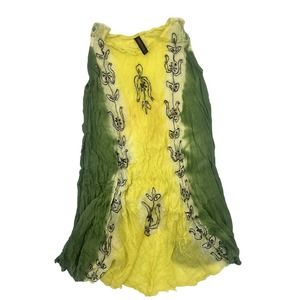 Truerock Boho Green Yellow Sequin Accent Swim Cover Up